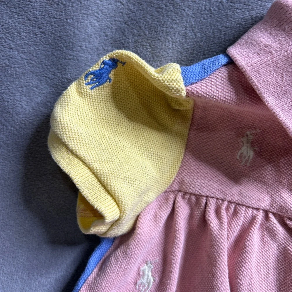 Ralph Lauren Pink Polo Baby Romper with Colorblock Sleeves